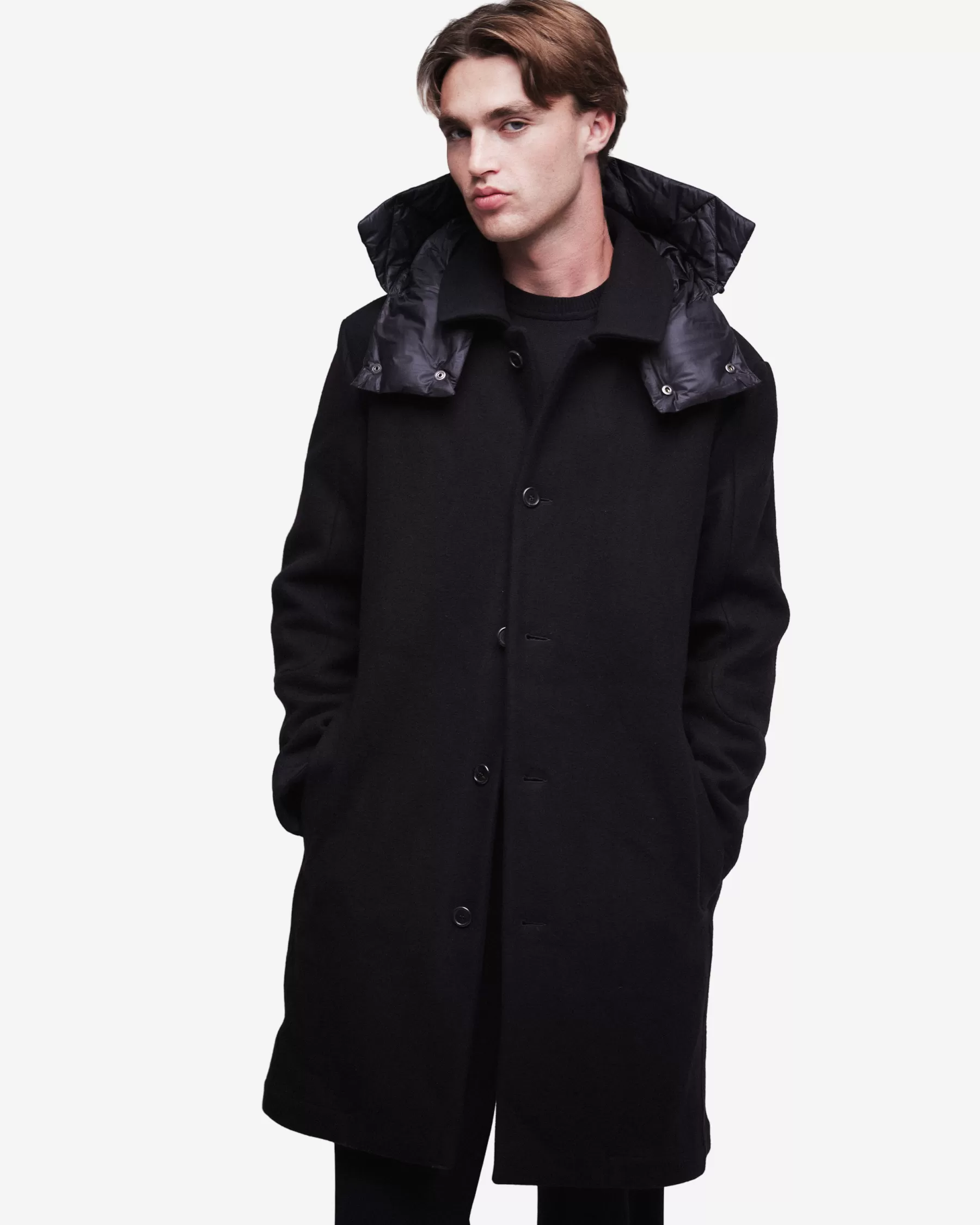 Premiata Cappotto in lana con dettagli in nylon Sale
