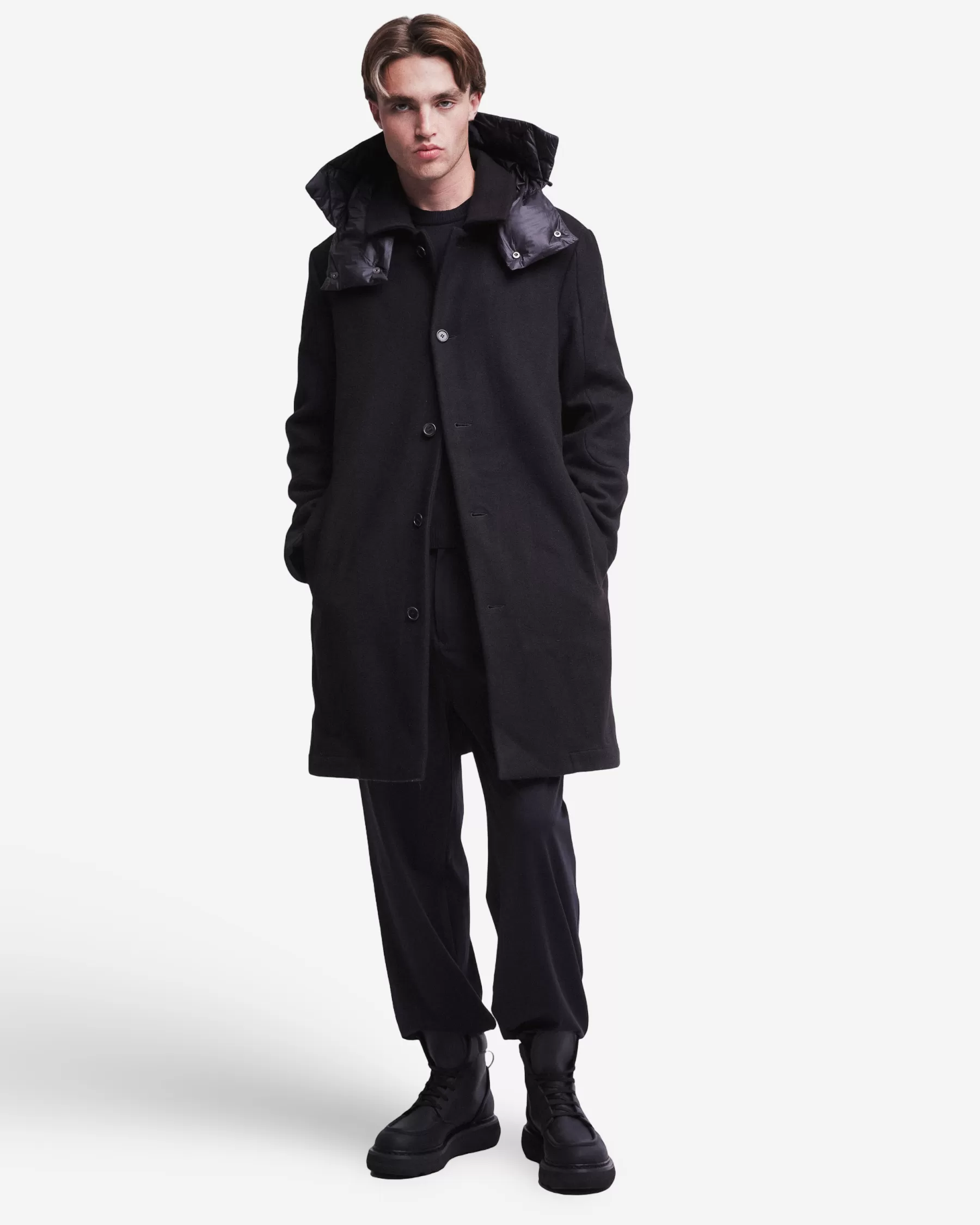 Premiata Cappotto in lana con dettagli in nylon Sale
