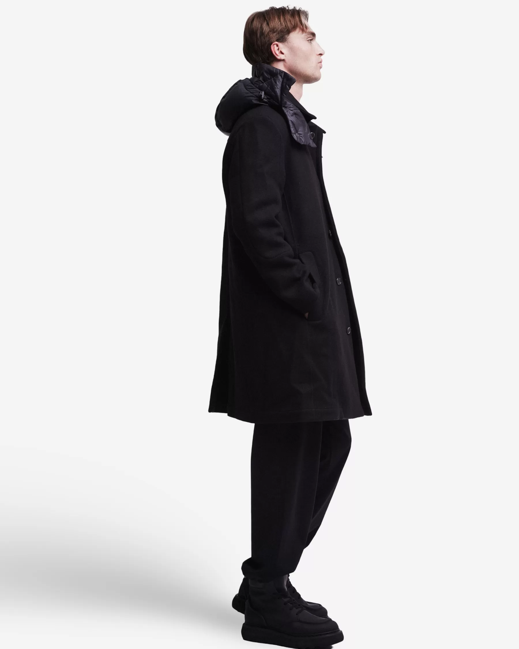 Premiata Cappotto in lana con dettagli in nylon Sale